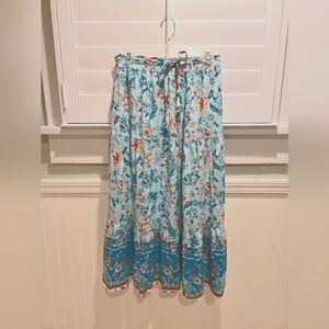 MEROKEETY Women's Boho Floral Print Elastic High Waist Pleated A Line Maxi Skirt